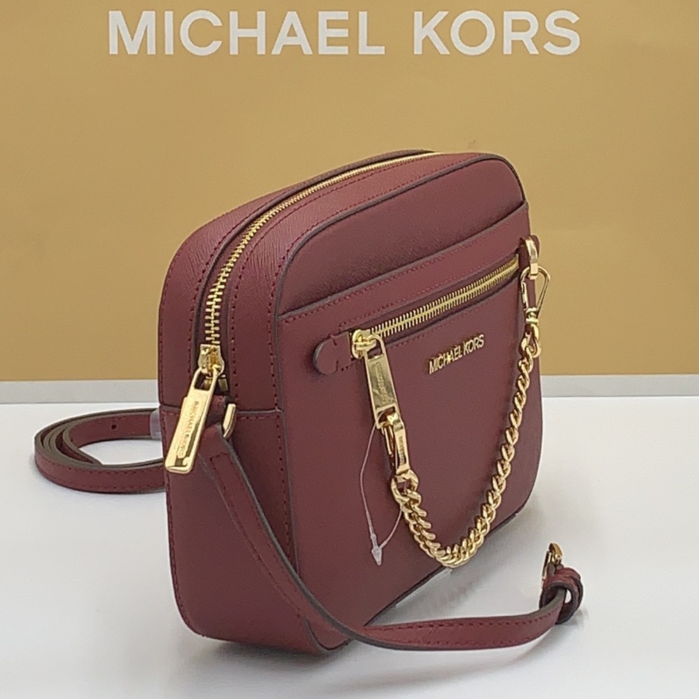 MICHAEL KORS 
Jet Set Large Saffiano Leather Crossbody Bag
Merlot-Dark Cherry - Picture 3 of 16